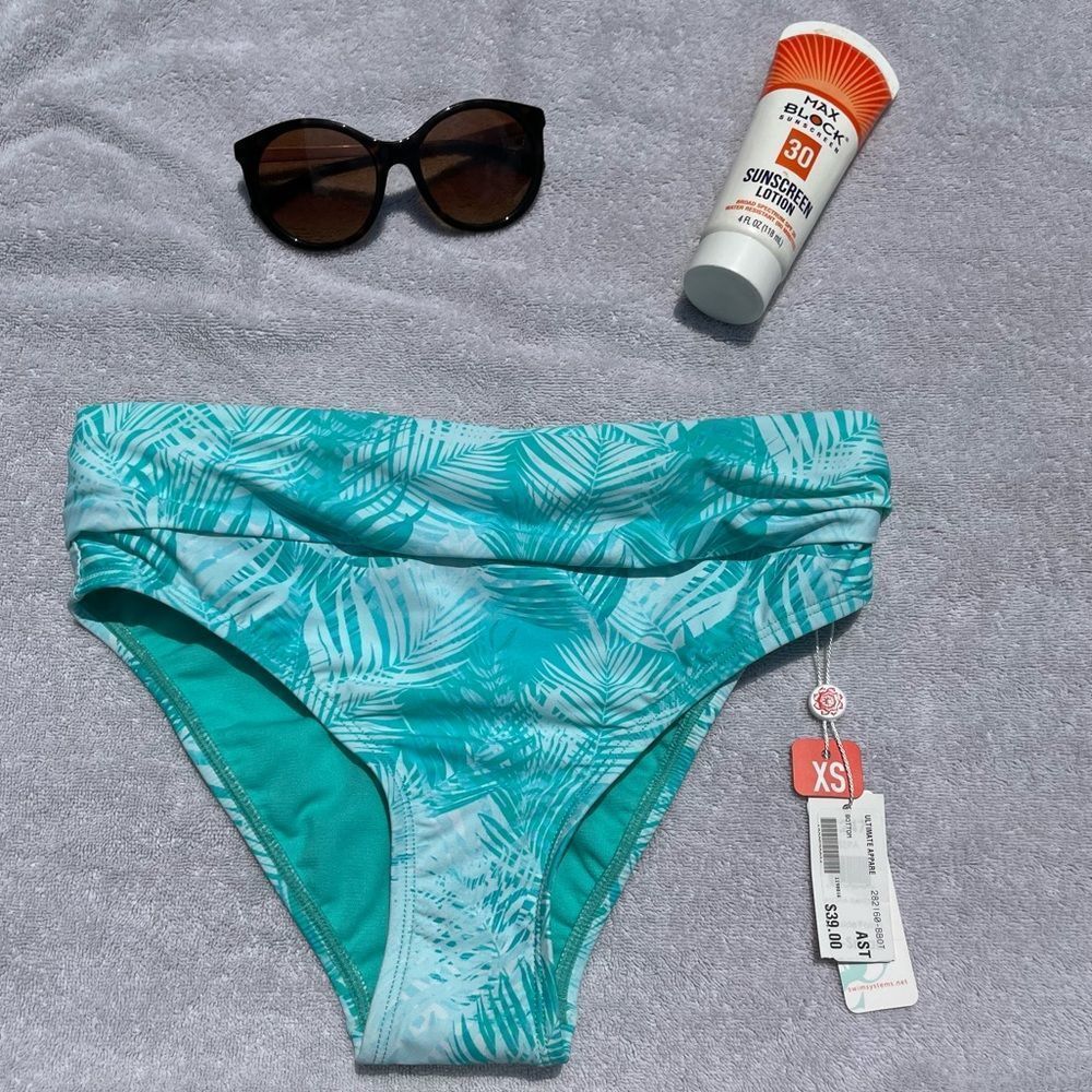 Swim Systems teal & white palms bikini bottom XS NWT